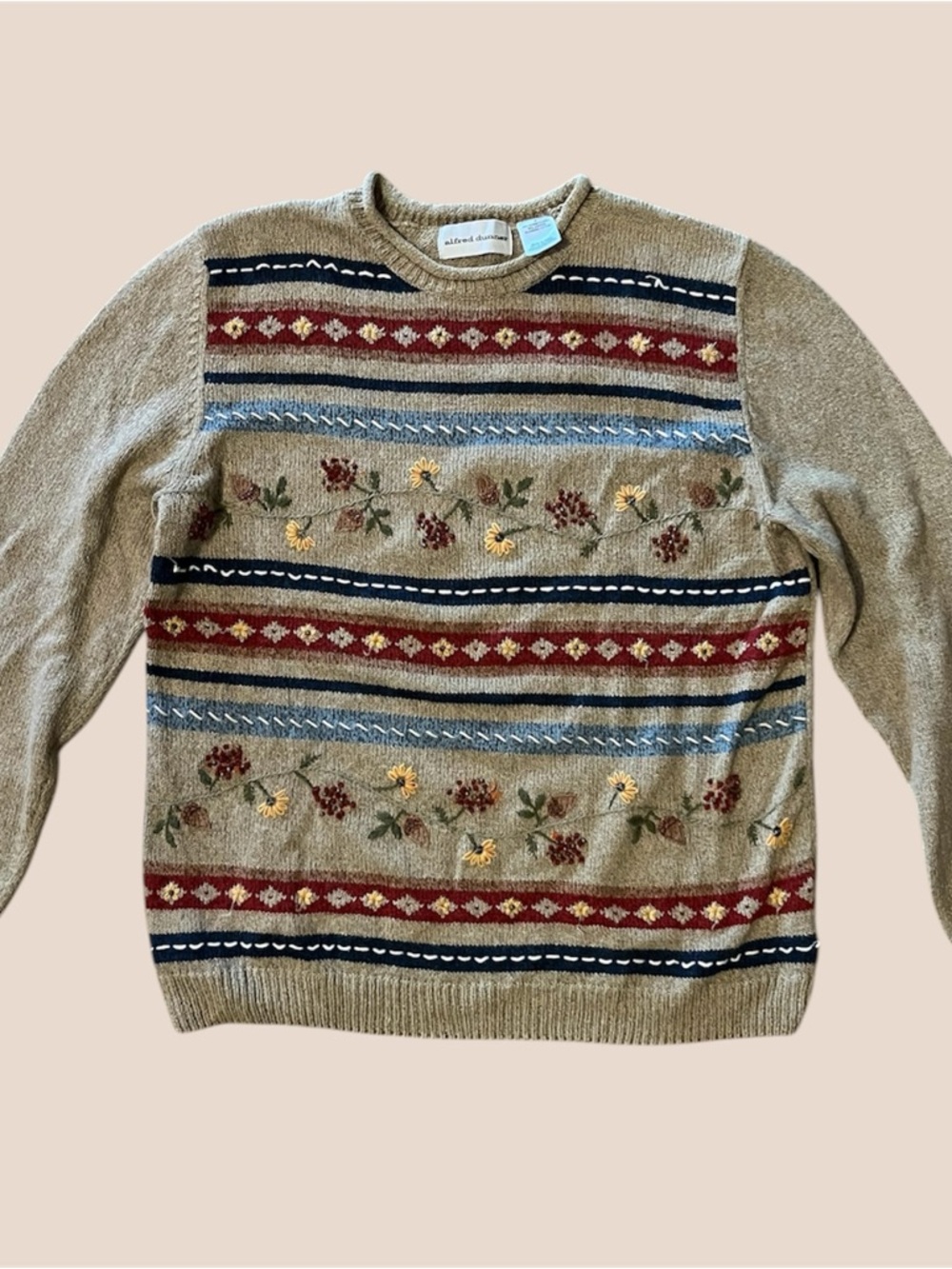 Vintage Alfred Dunner Beige Knit Sweater- some flaws as noted